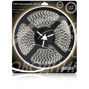 Лента LED 2835/120-SMD 9.6W  12V DC теплый белый (блистер 5м)